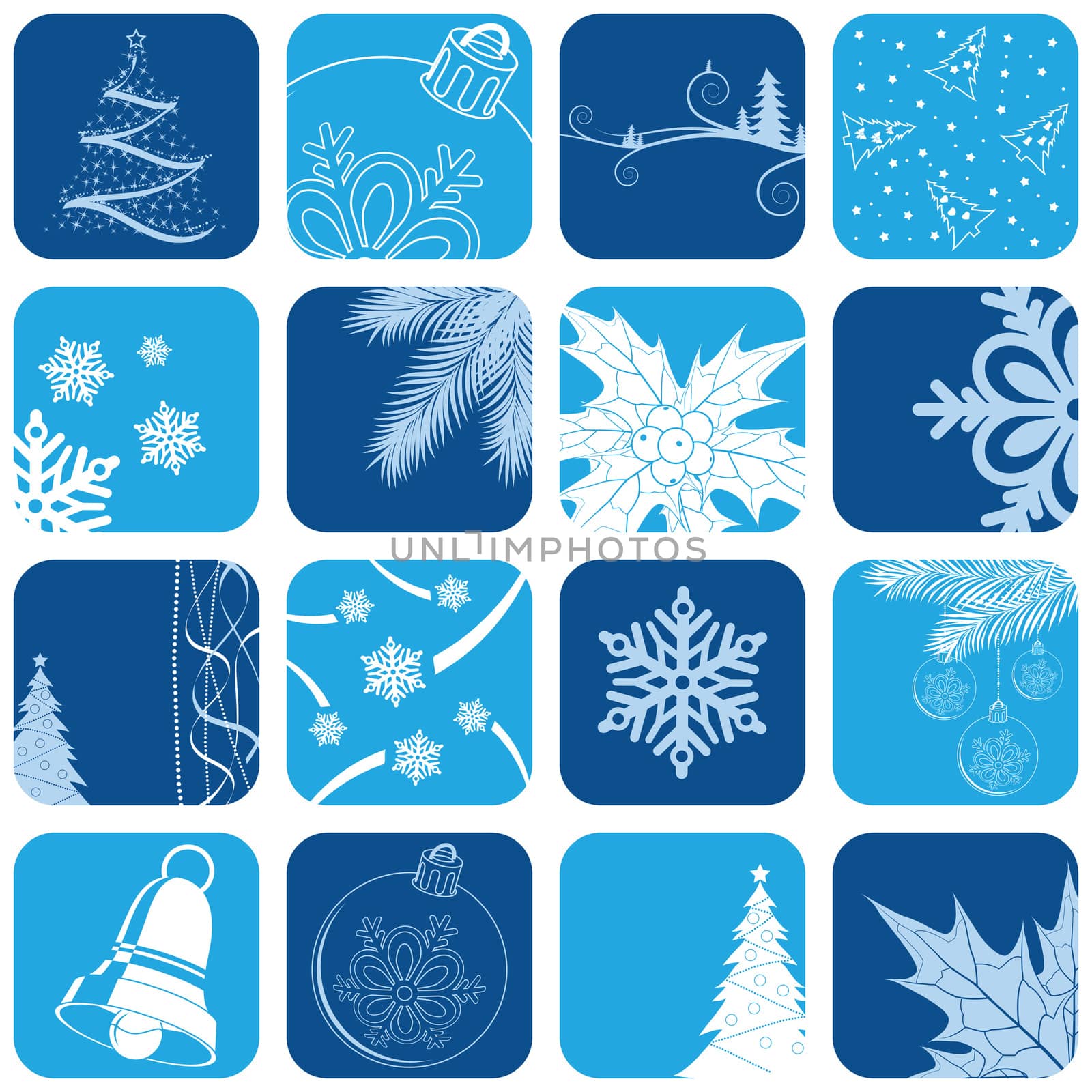 Simple Christmas icon set in blue color