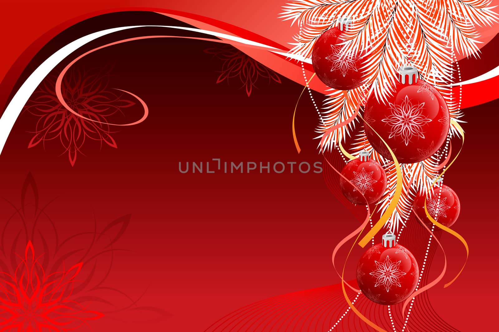 Background with baubles and decoration for your design in red color