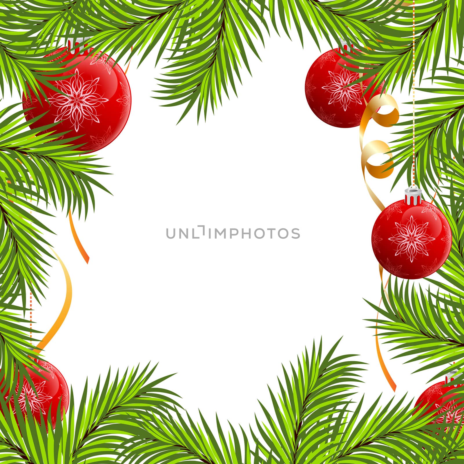 Fir framing ���� baubles isolated on white background