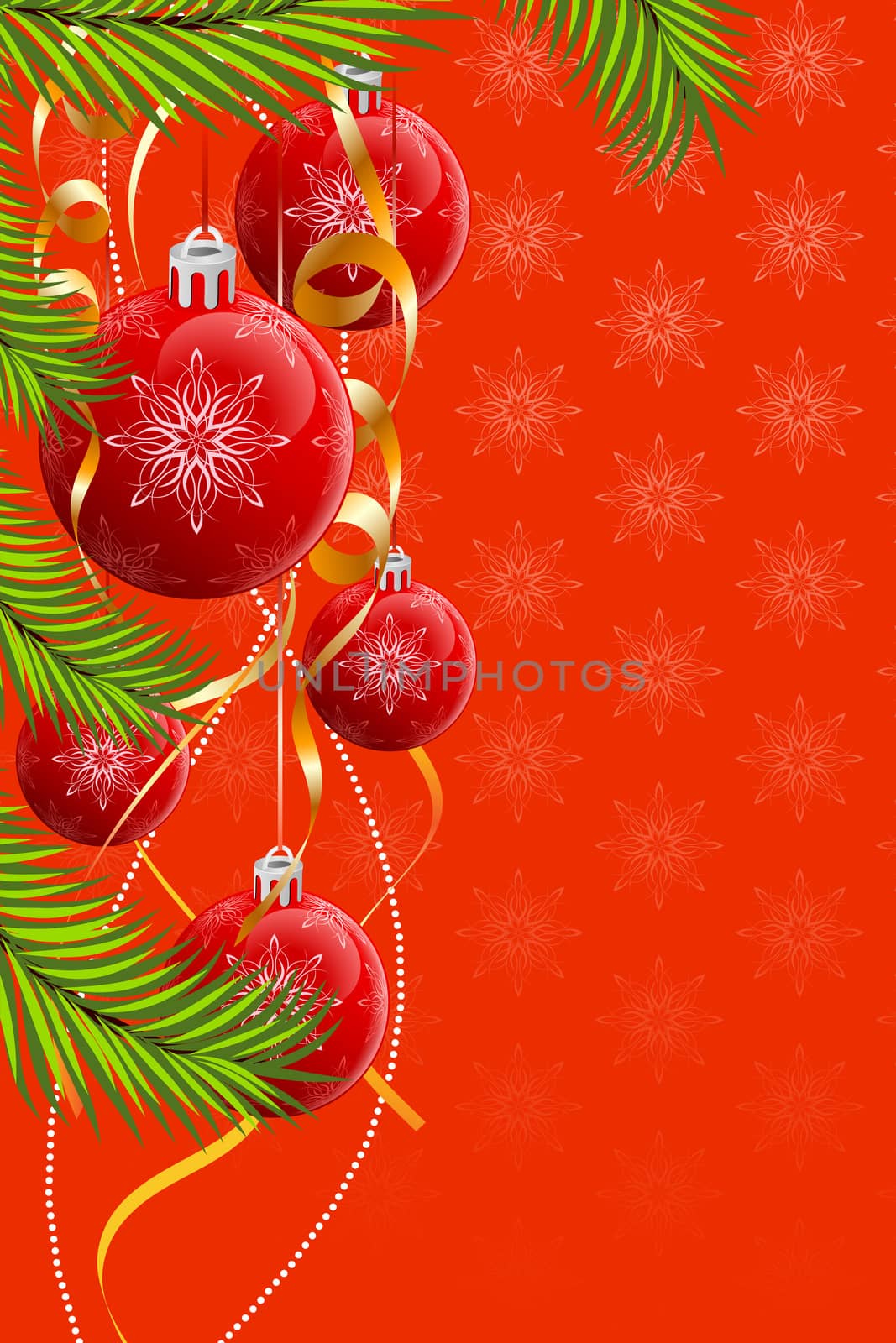 Abstract Christmas background with baubles and fir-tree