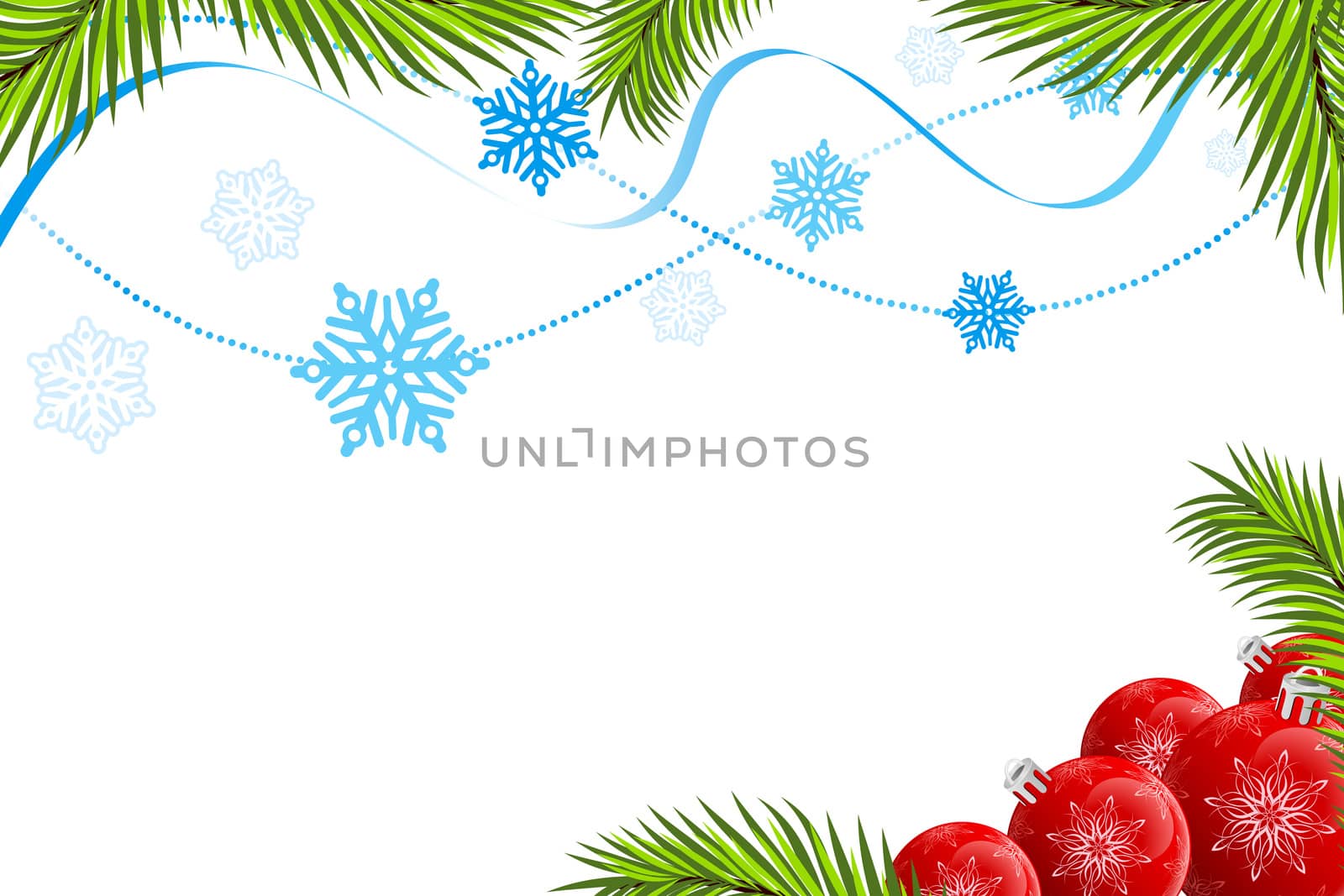 Abstract Christmas background with baubles fir and snowflakes