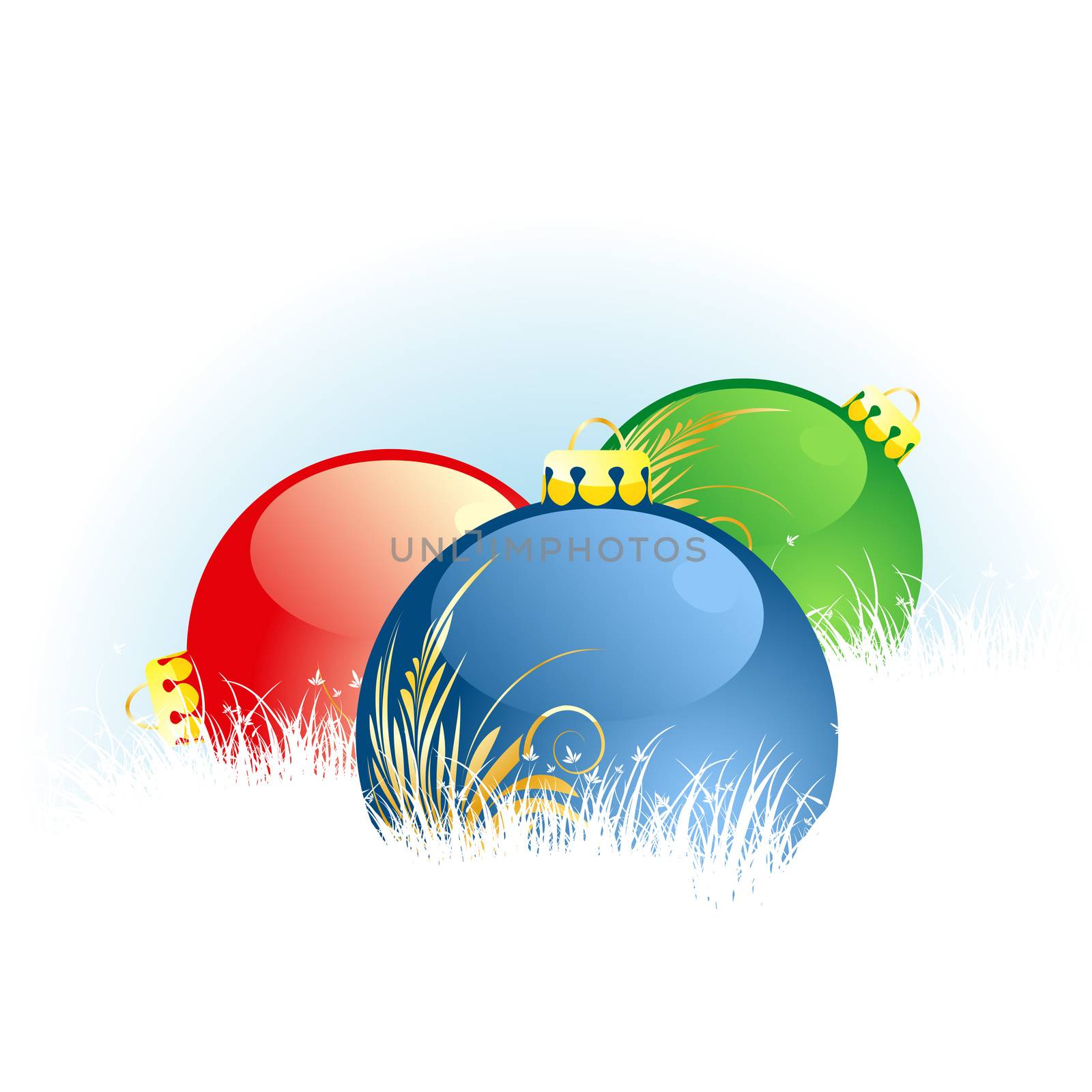 Christmas background with Christmas balls in grass