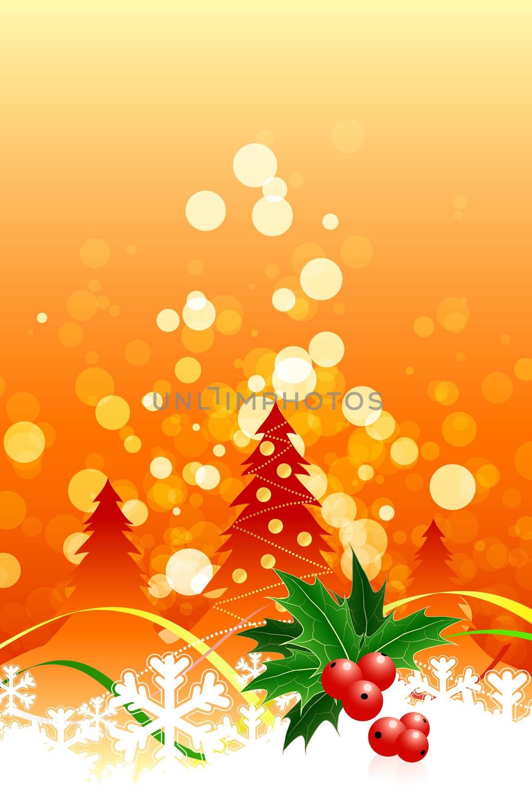 Christmas background with Christmas tree and mistletoe for your design