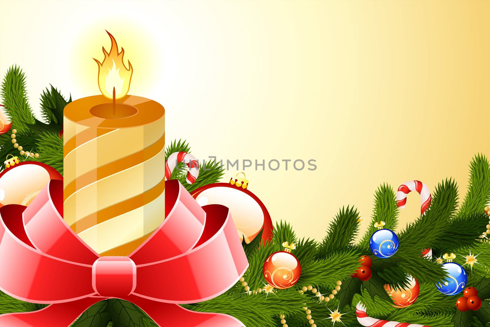 Christmas Card with fir-tree candle and decoration for your design