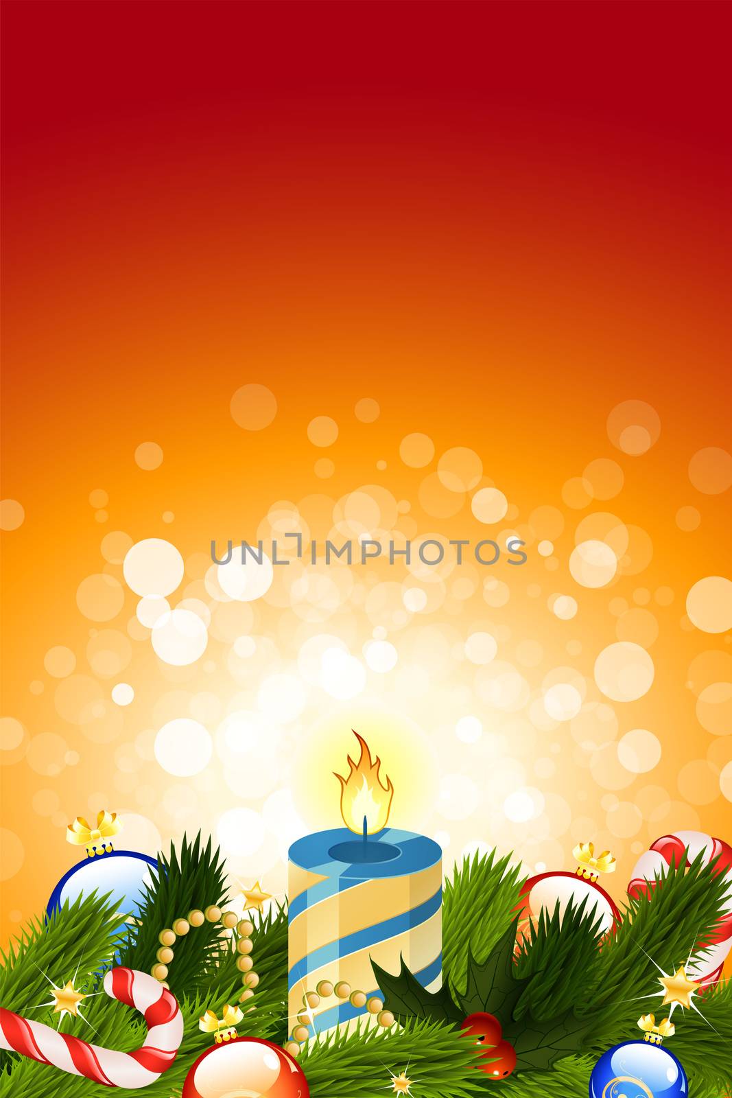 Christmas Card with fir-tree candle and decoration for your design