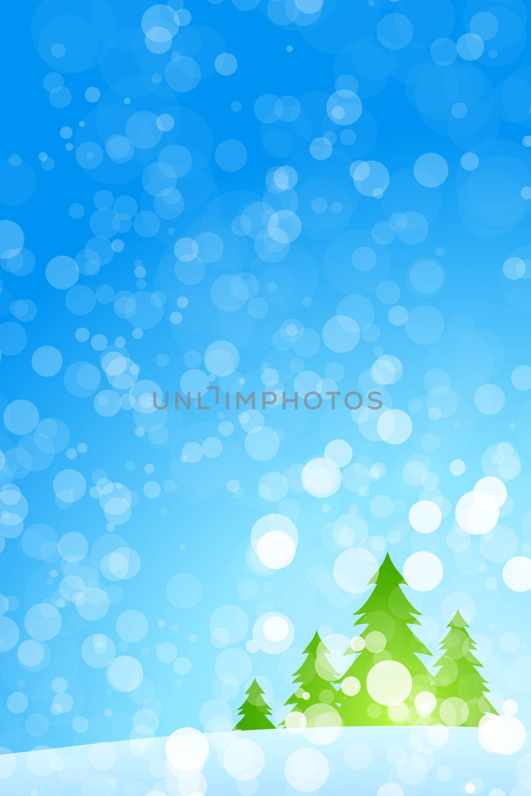 Winter Christmas trees with rays in blue color