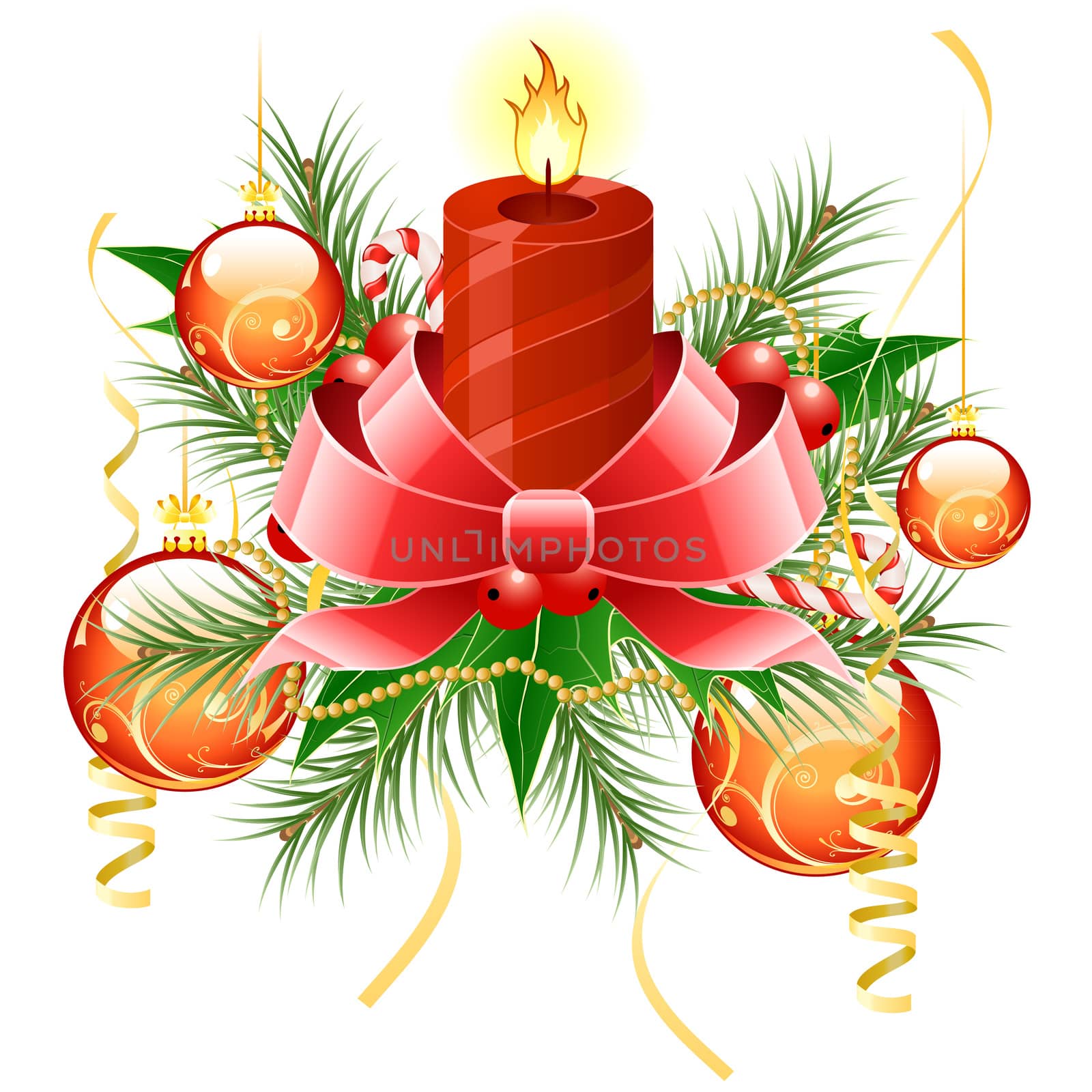 Christmas background with candle and decoration for your design