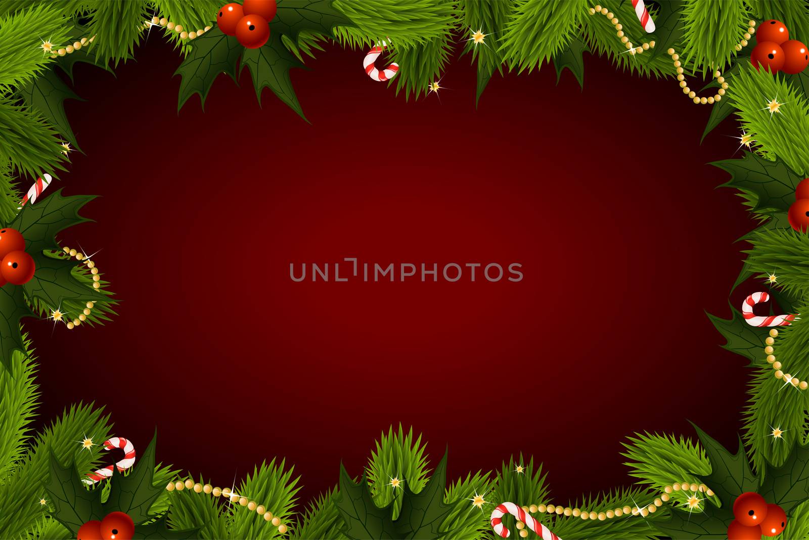 Winter Christmas frame with fir-tree and mistletoe