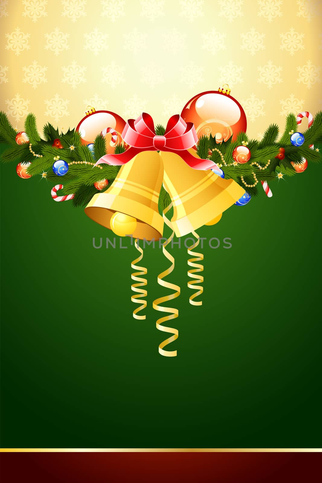 Christmas Card with fir bells and decoration for your design