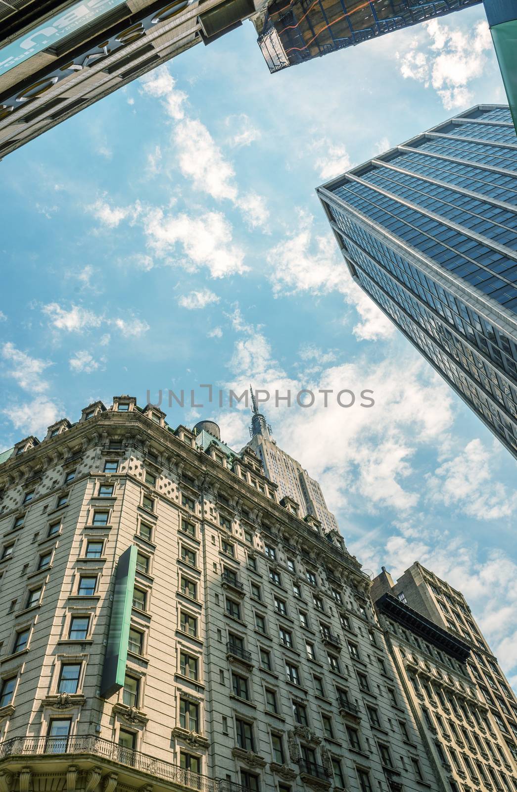 Stunning skyscrapers of Manhattan. New York from street level by jovannig