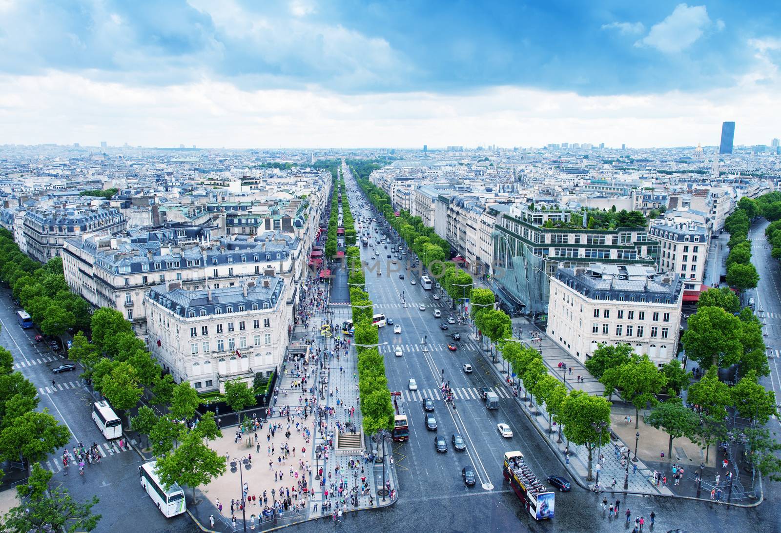Aerial view of Paris from Triumph Arc by jovannig