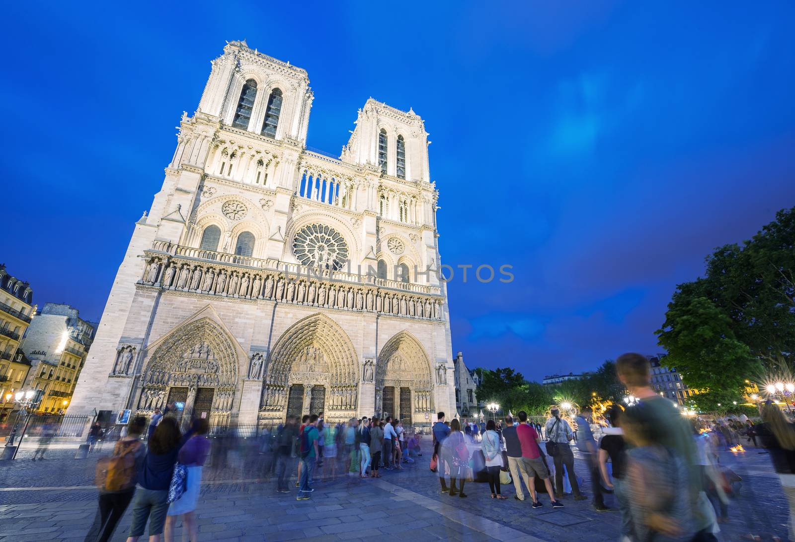 Stunning view of Notre Dame cathedral at dusk, Paris - France by jovannig