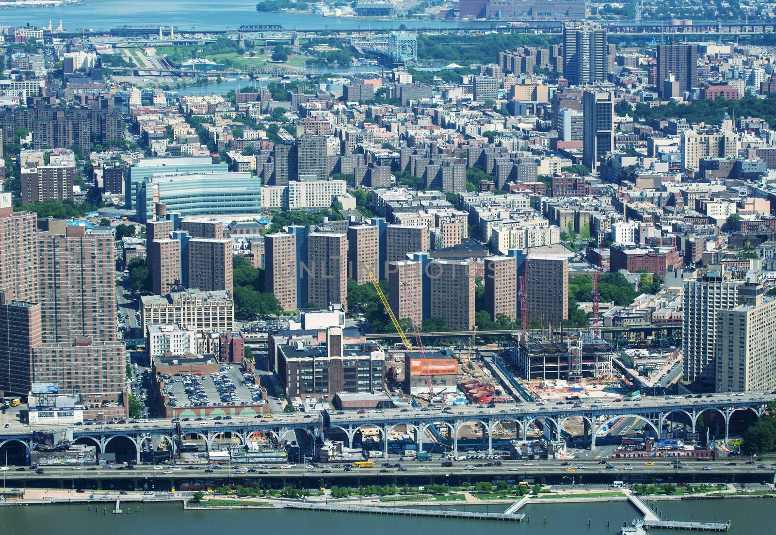 Manhattan west side. Aerial view from helicopter.