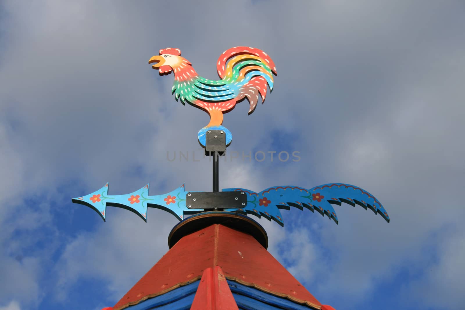 Wooden painted vane, the figure of a rooster and the wind direction indicator, Russia