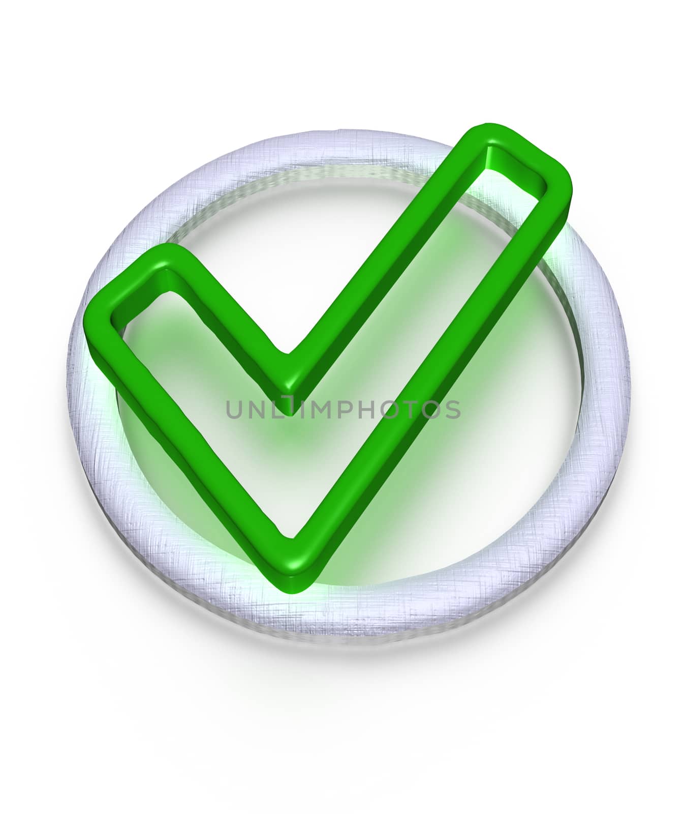 Glossy green Check mark on white background