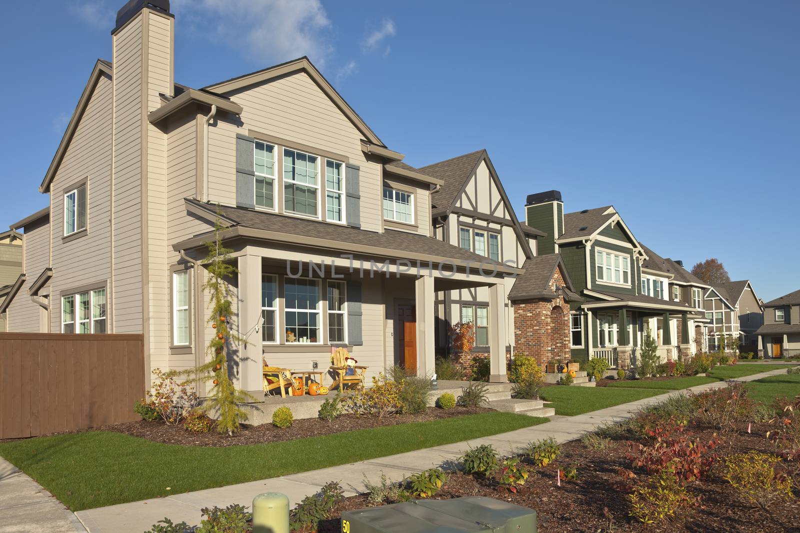 Row of new homes in Willsonville Oregon suburb.