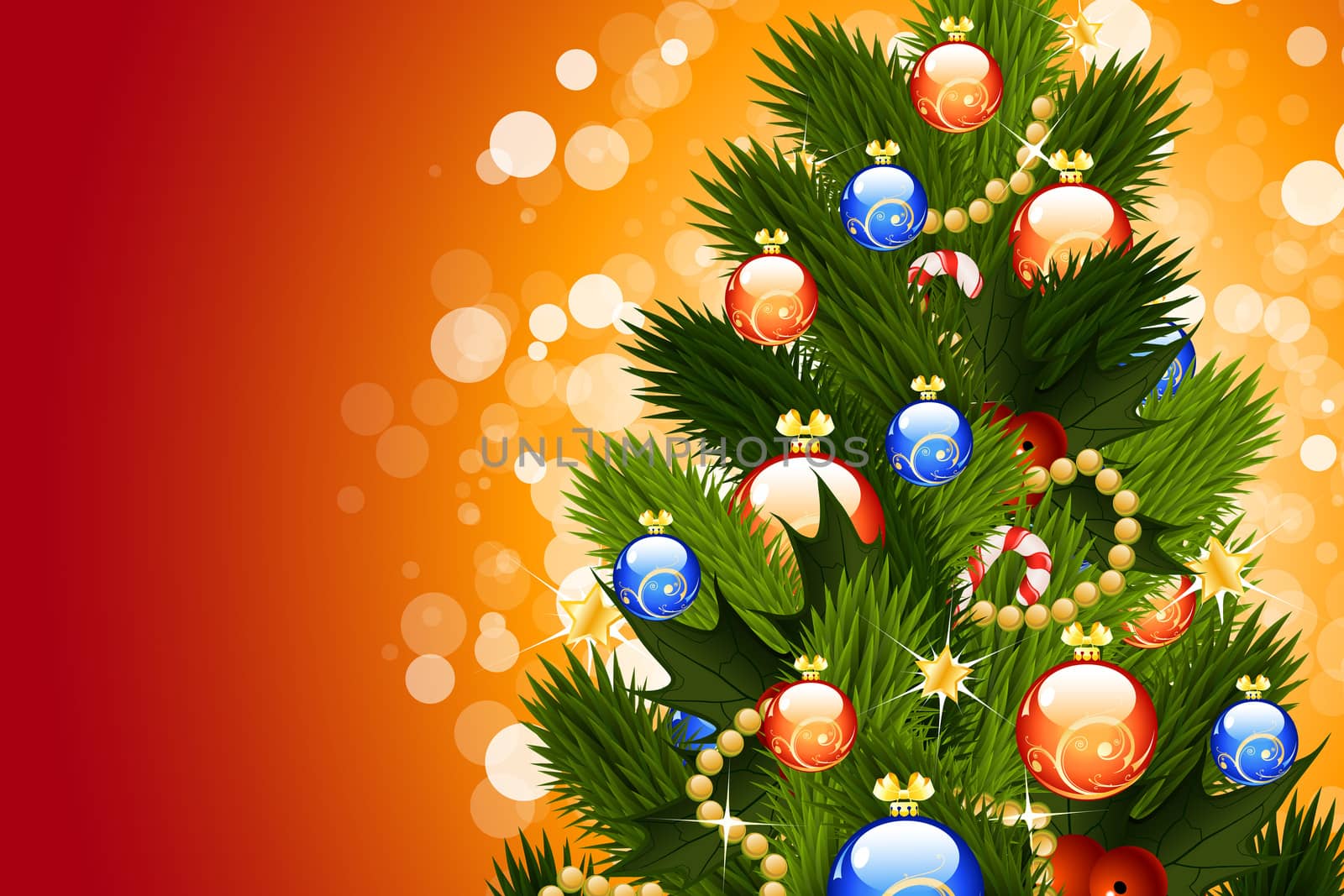 Christmas Card with fir-tree sparkles and decoration for your design