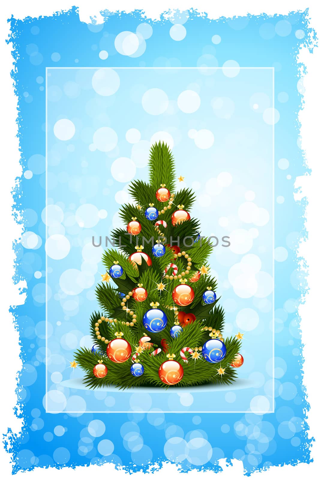 Christmas Card template with fir-tree sparkles and decoration for your design