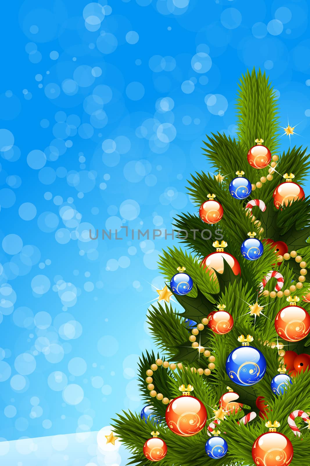 Christmas Card template with fir-tree and decoration for your design