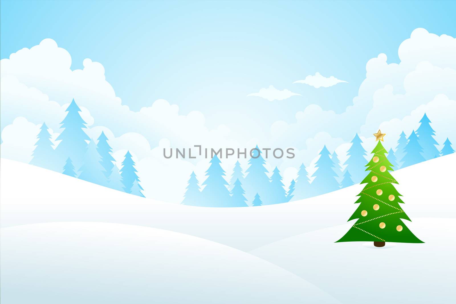 Winter Background with fir-tree and clouds for your design