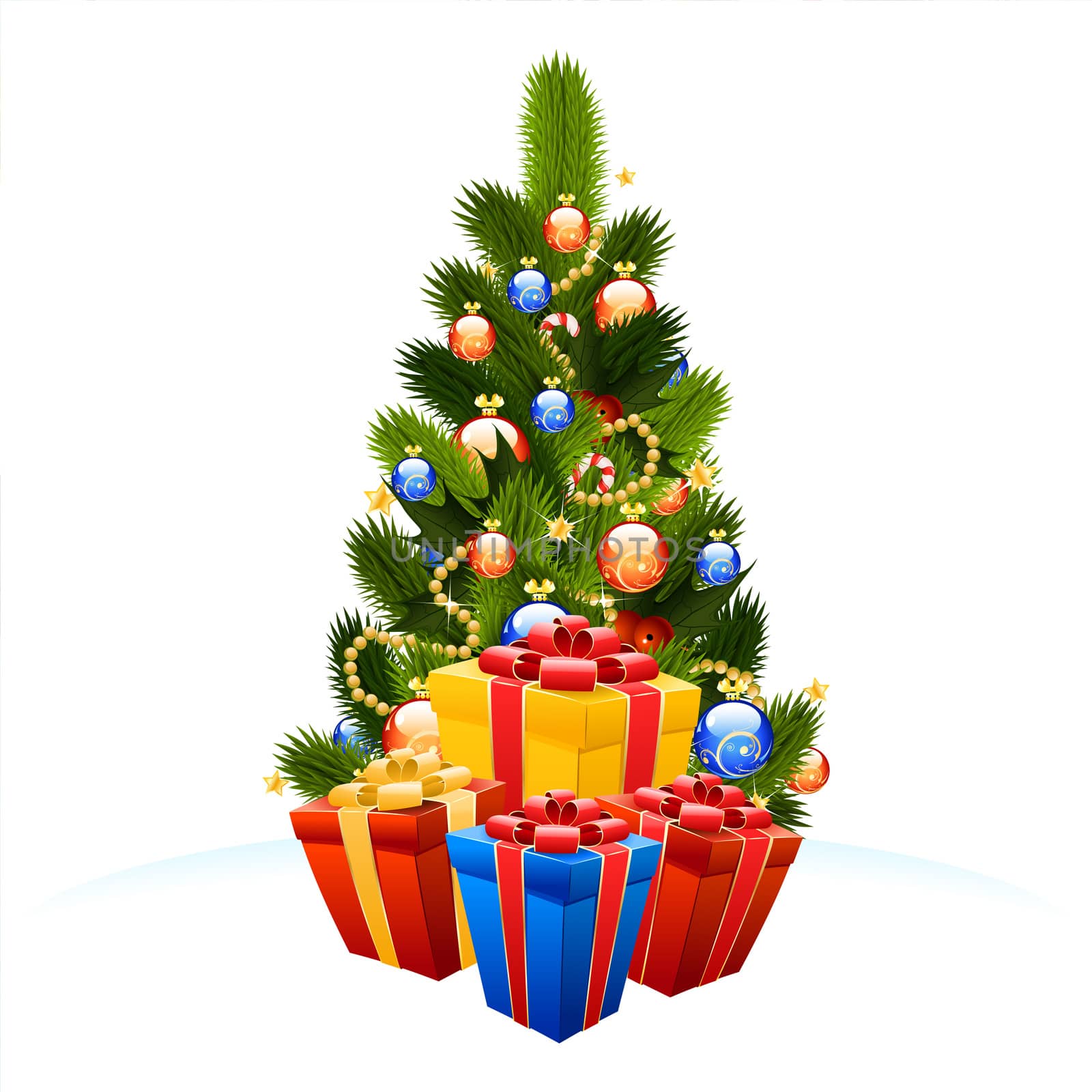 Christmas Tree with gift boxes isolated on white background