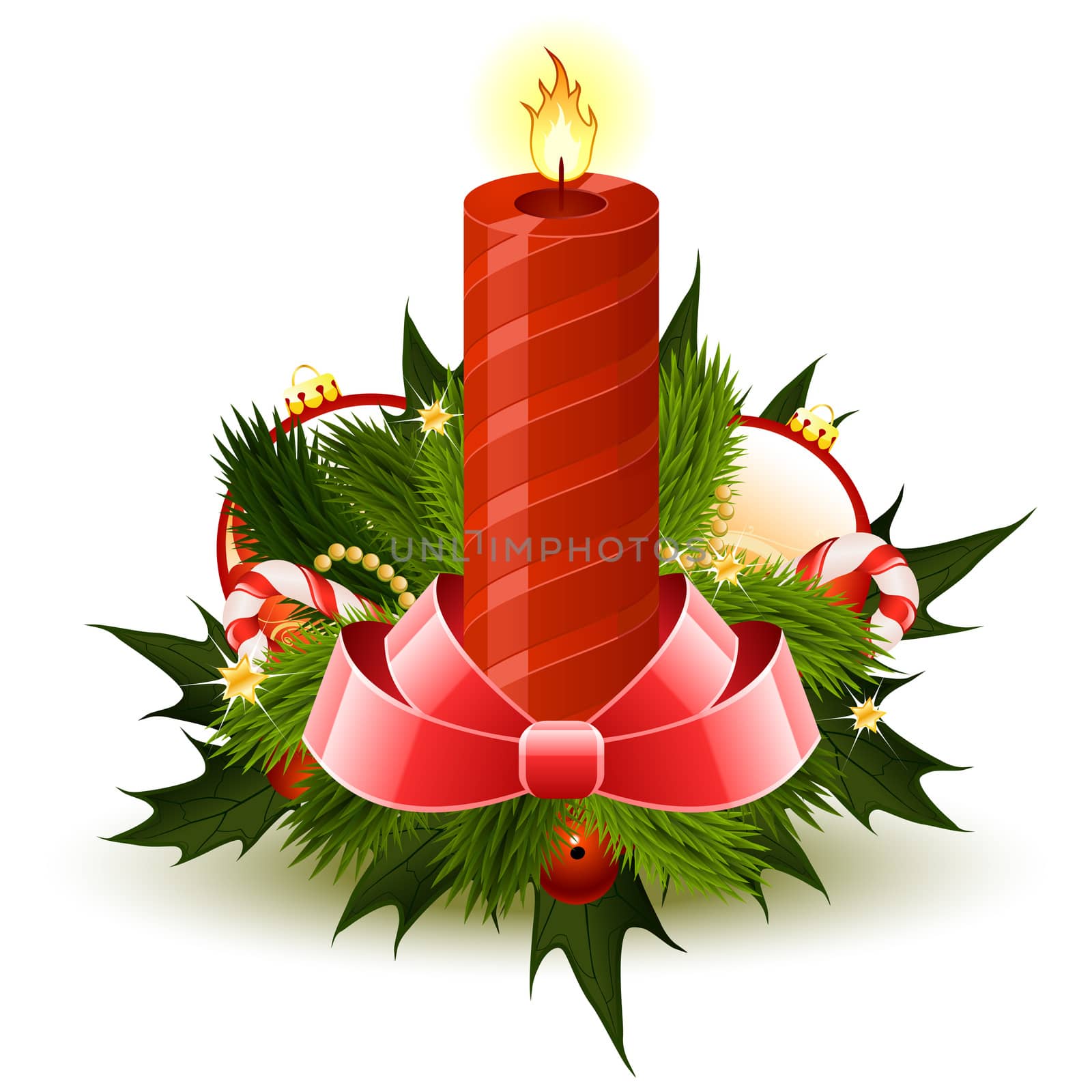 Christmas background with candle and decoration for your design