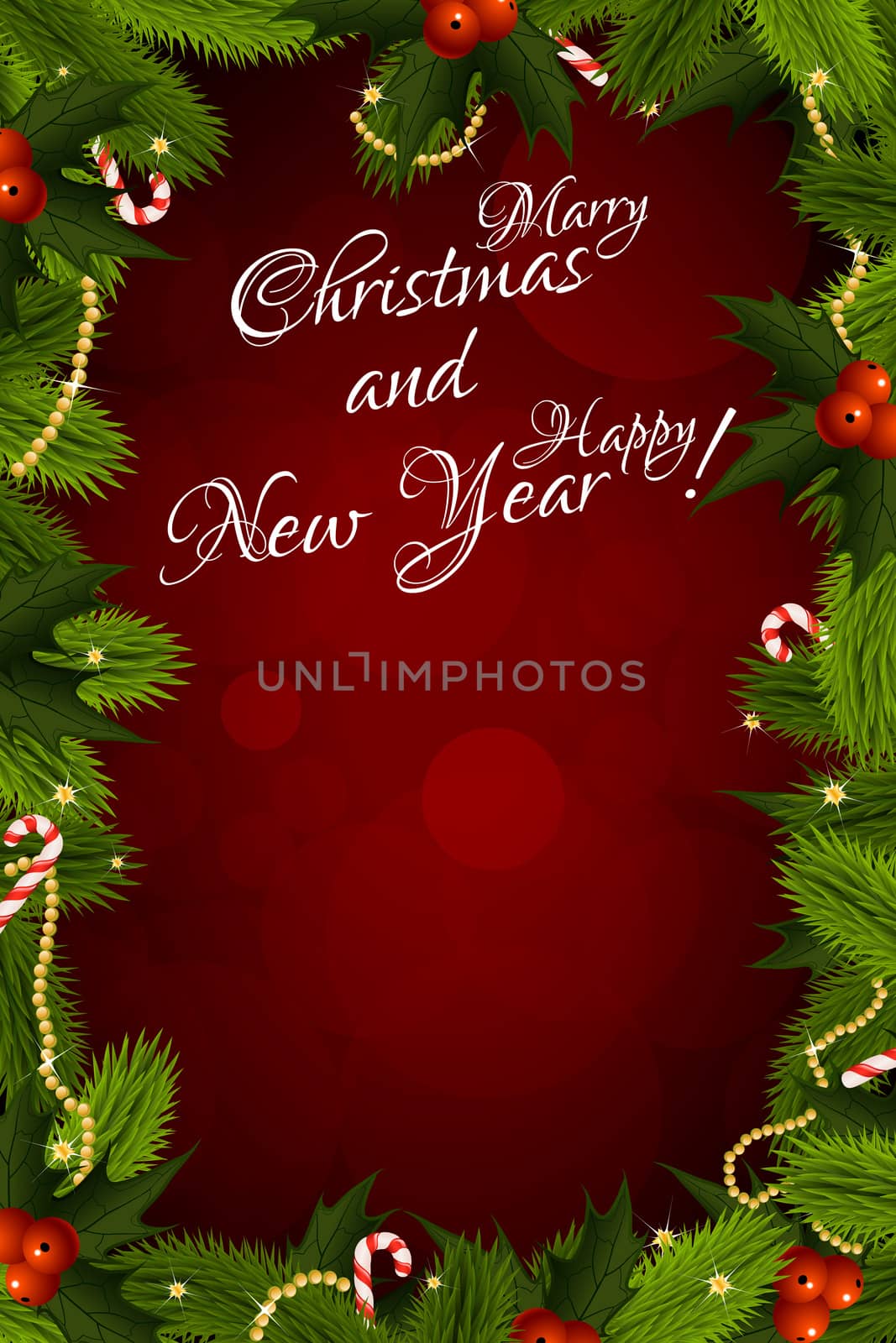 Abstract Christmas Card with Message "Merry Christmas and Happy New Year!"