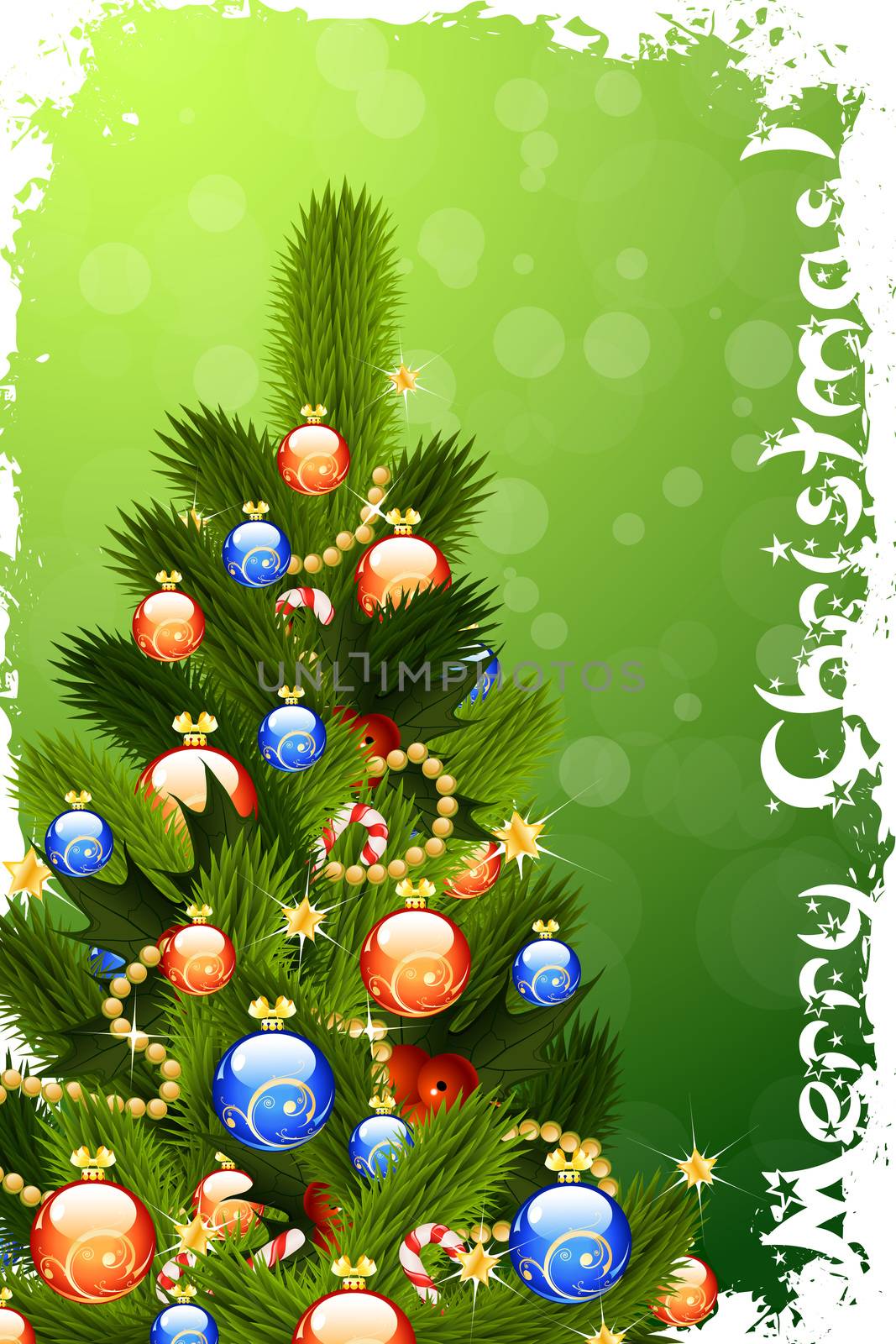 Merry Christmas Greeting Card with Christmas Tree