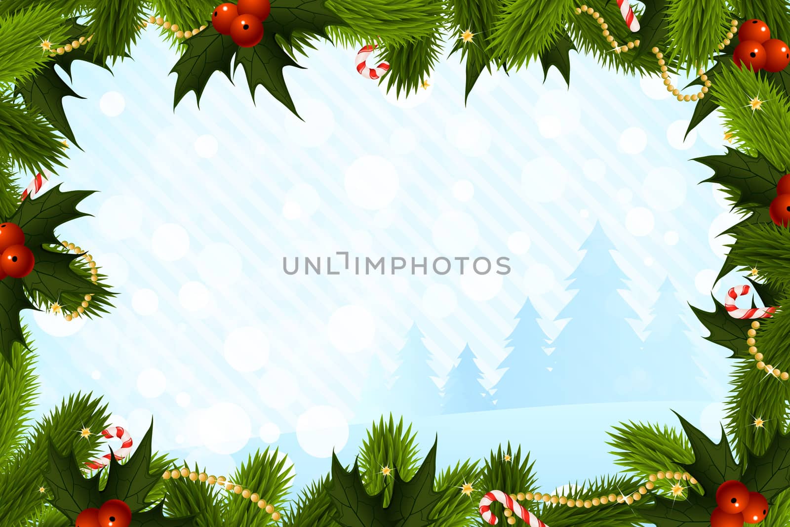 Christmas Card Template with Fir-Trees and Decorations