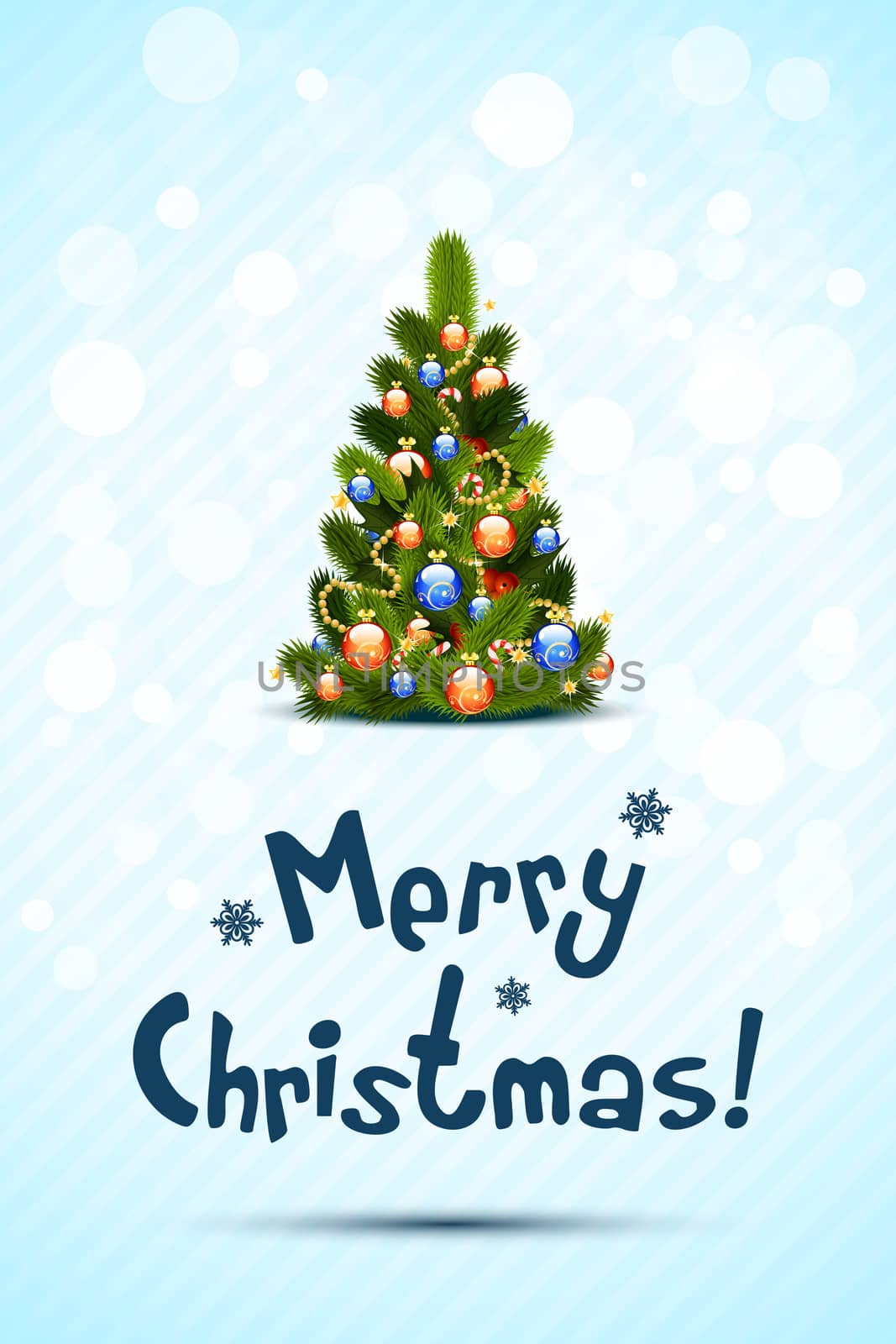 Merry Christmas Greeting Card with Christmas Tree