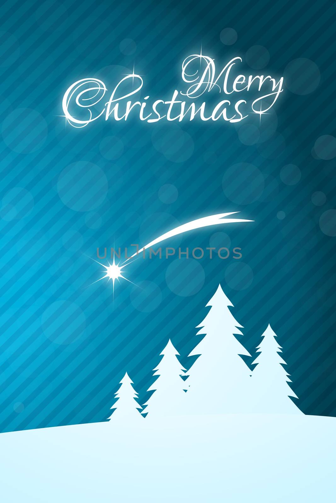 Merry Christmas Greeting Card with Christmas Trees and falling Star