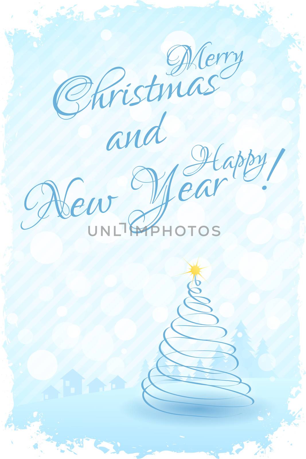 Grungy Happy New Year Card with Christmas Tree