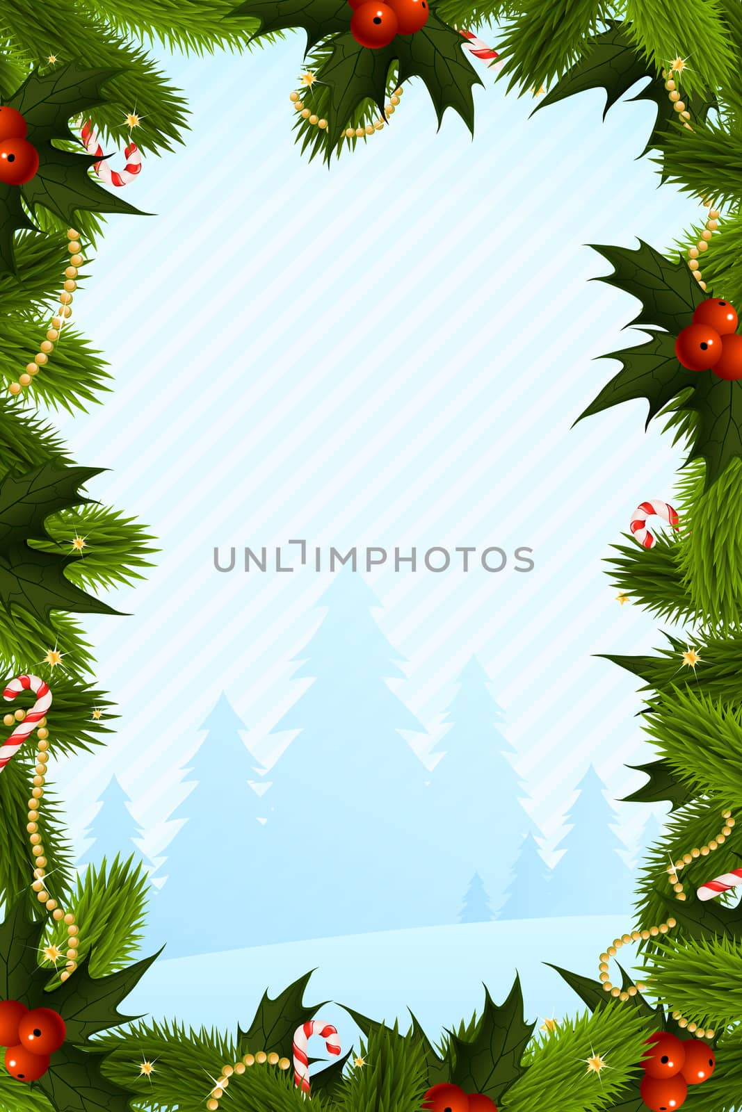 Christmas Card Template with Fir-Trees and Decorations