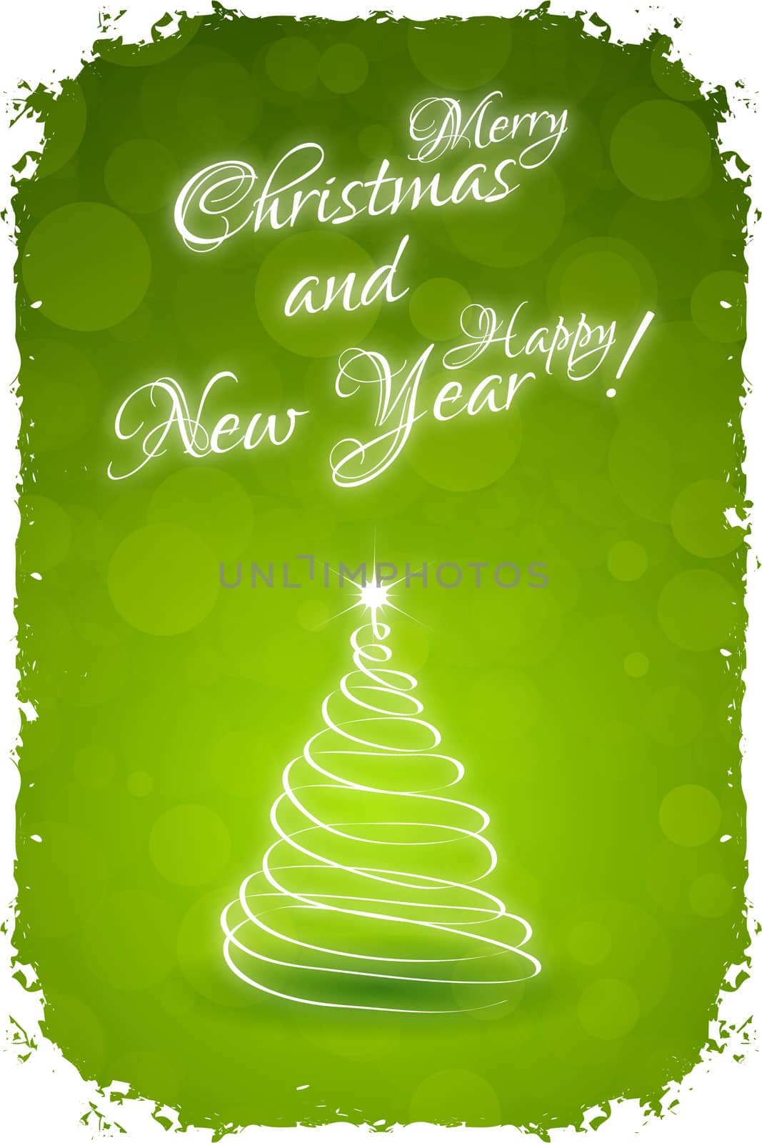 Grungy Happy New Year Card with Christmas Tree