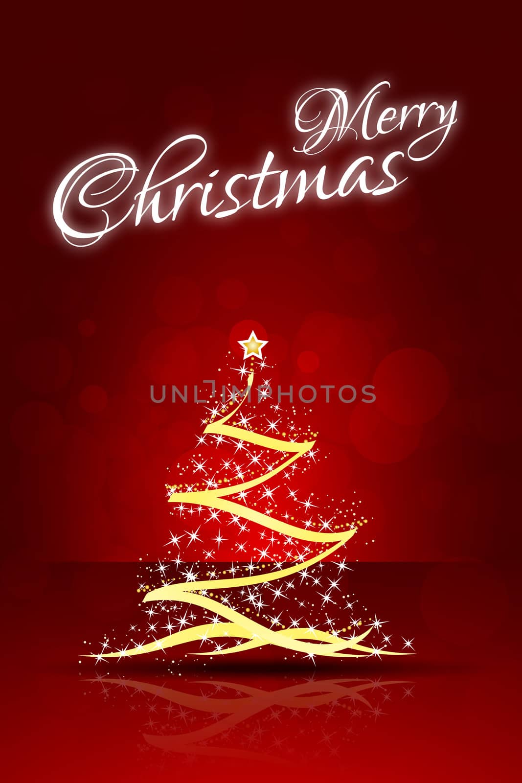 Red Christmas Card with abstract Christmas Tree