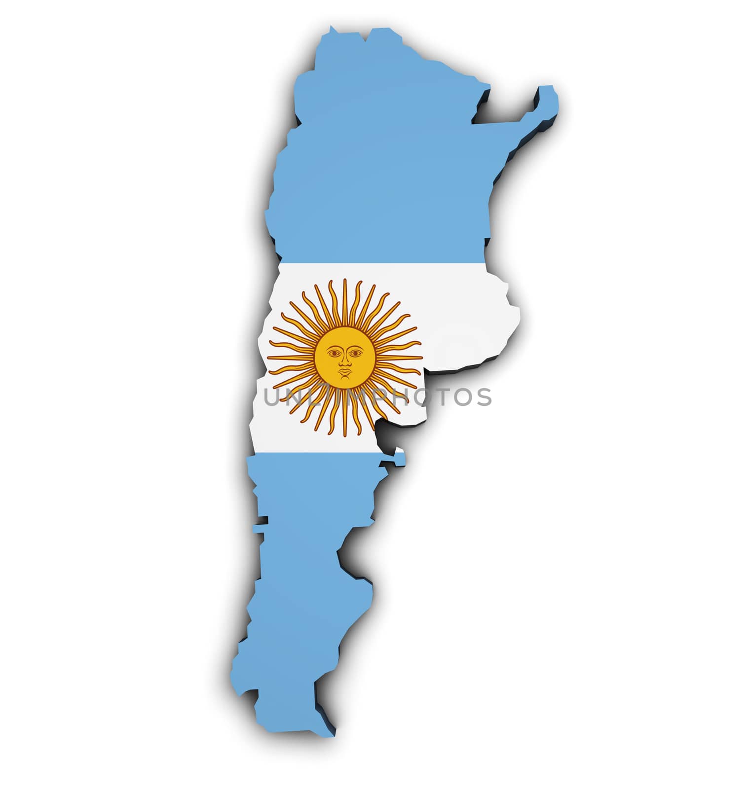 Shape 3d of Argentina map with flag, illustration isolated on white background.