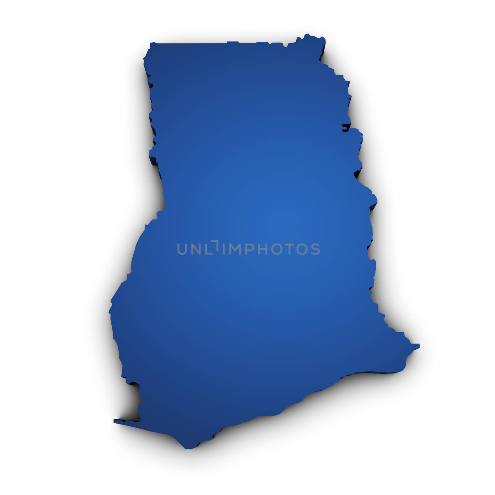 Shape 3d of Ghana map colored in blue and isolated on white background.