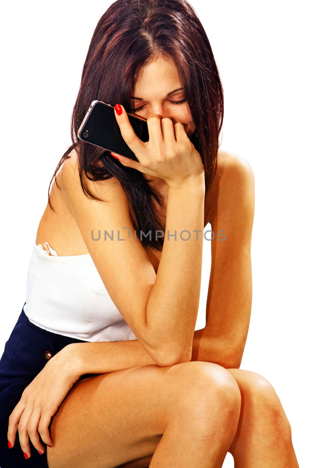 Sad woman with smart phone by ssuaphoto