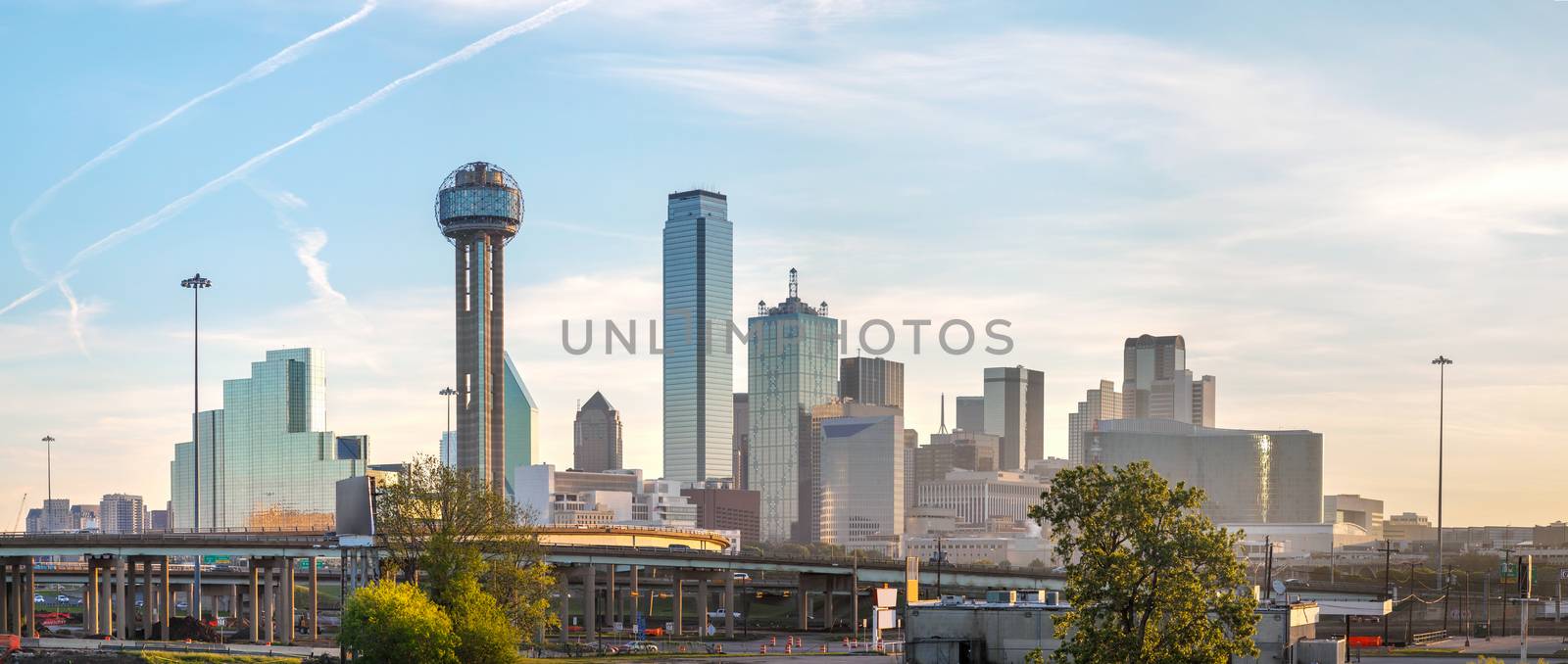 Panoramic overview of downtown Dallas in the morning