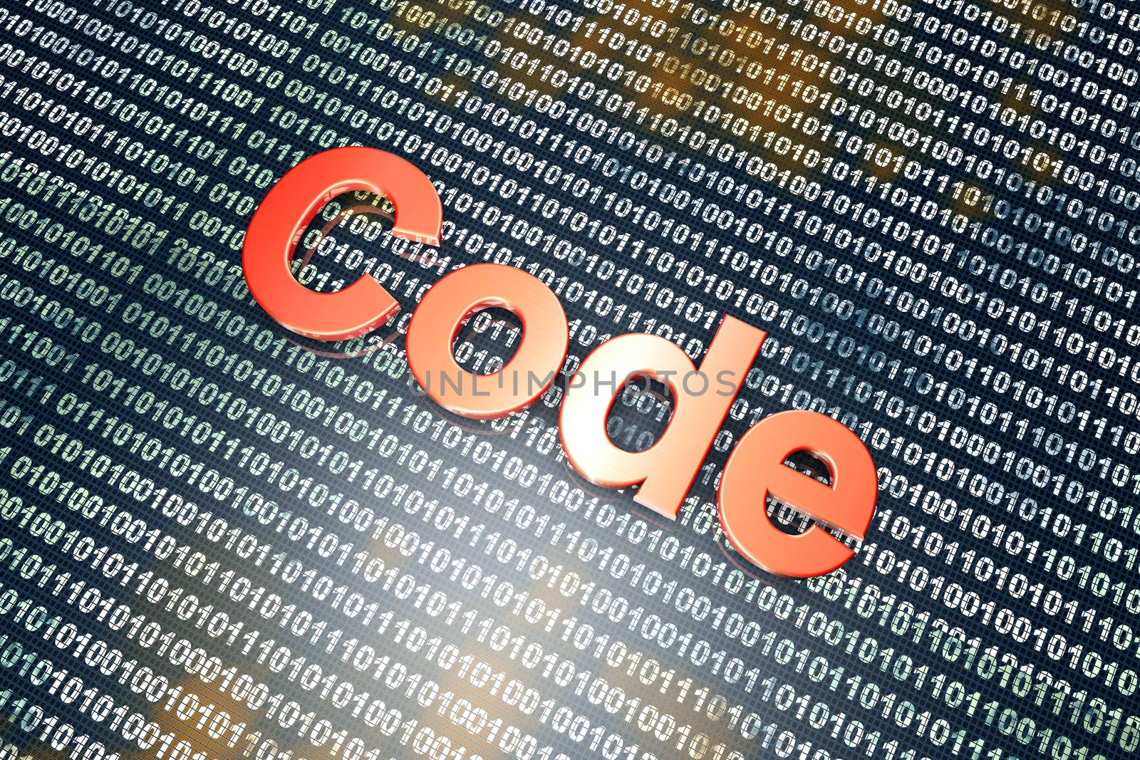 The word Code in front of a binary background.