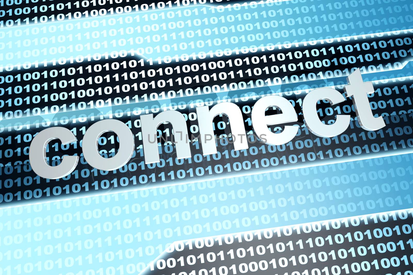 The word connect in front of a binary background. 3D rendered illustration.
