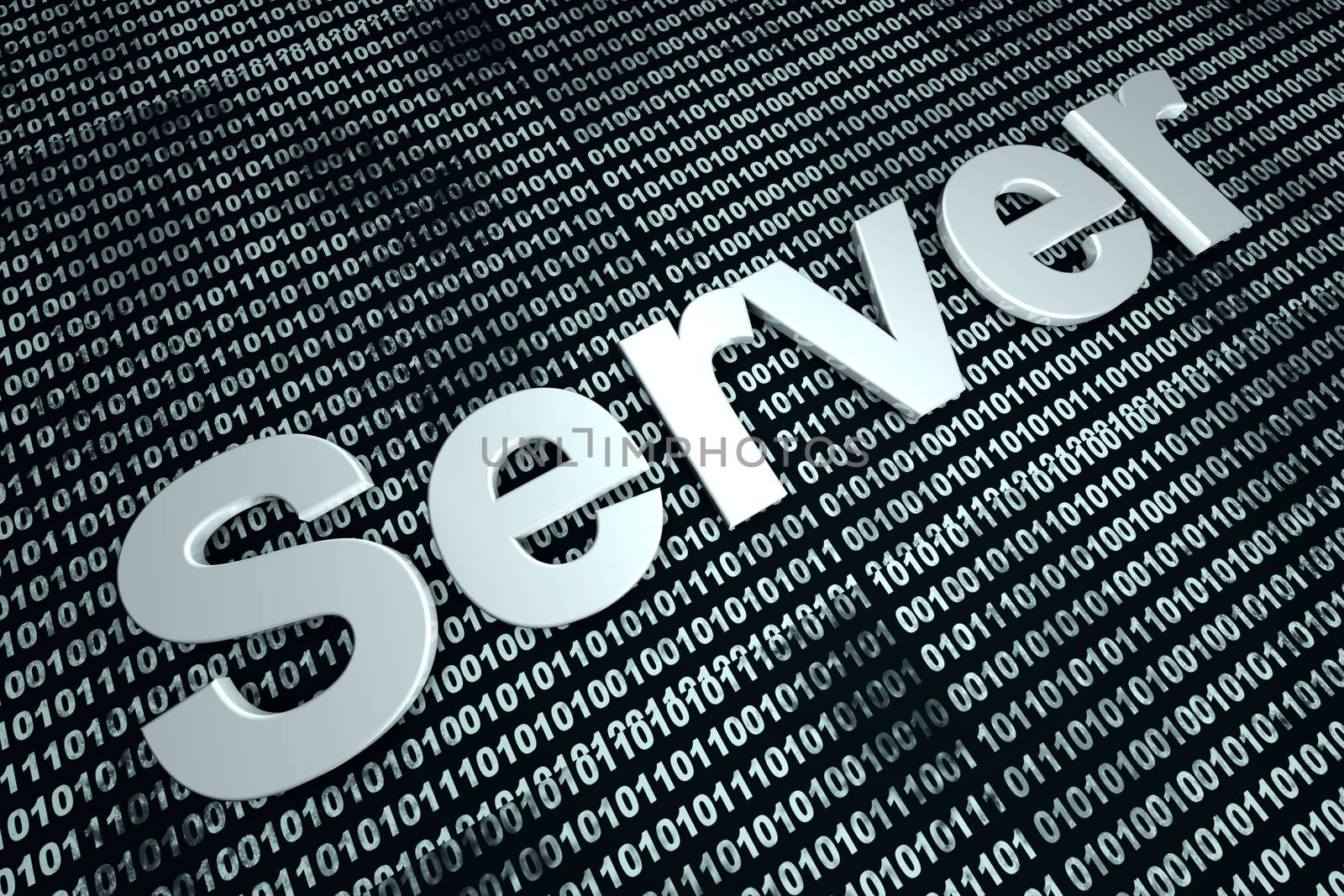 The word server  in front of a binary background symbolizing the digital code of software.
