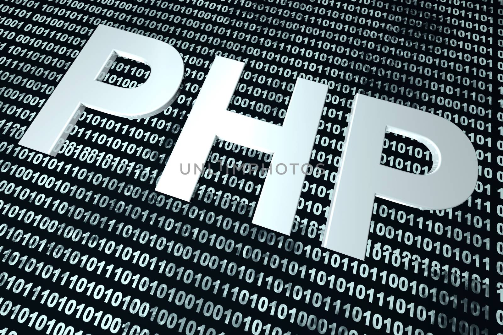 A digital binary code background with the abbreviation of PHP for the famous coding language used on the internet.
