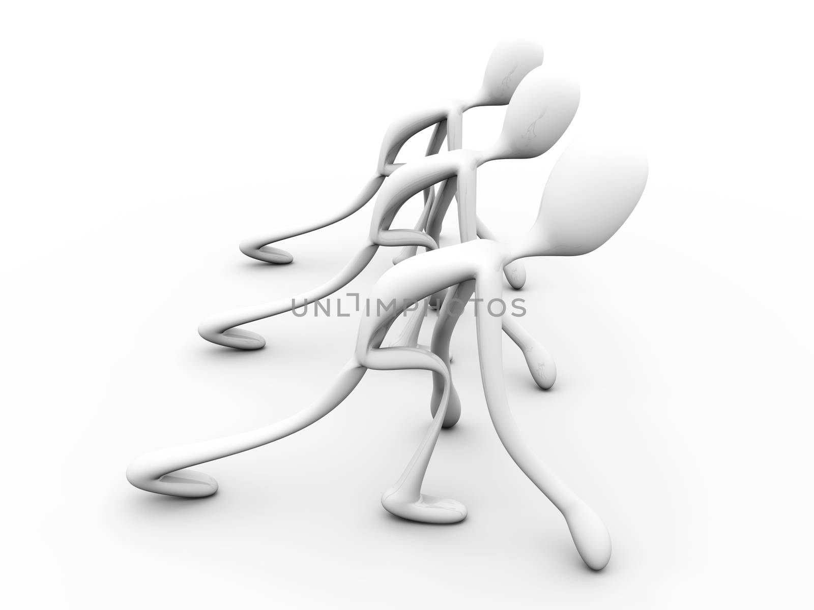 A group of competing runners. 3d rendered illustration. Isolated on white.