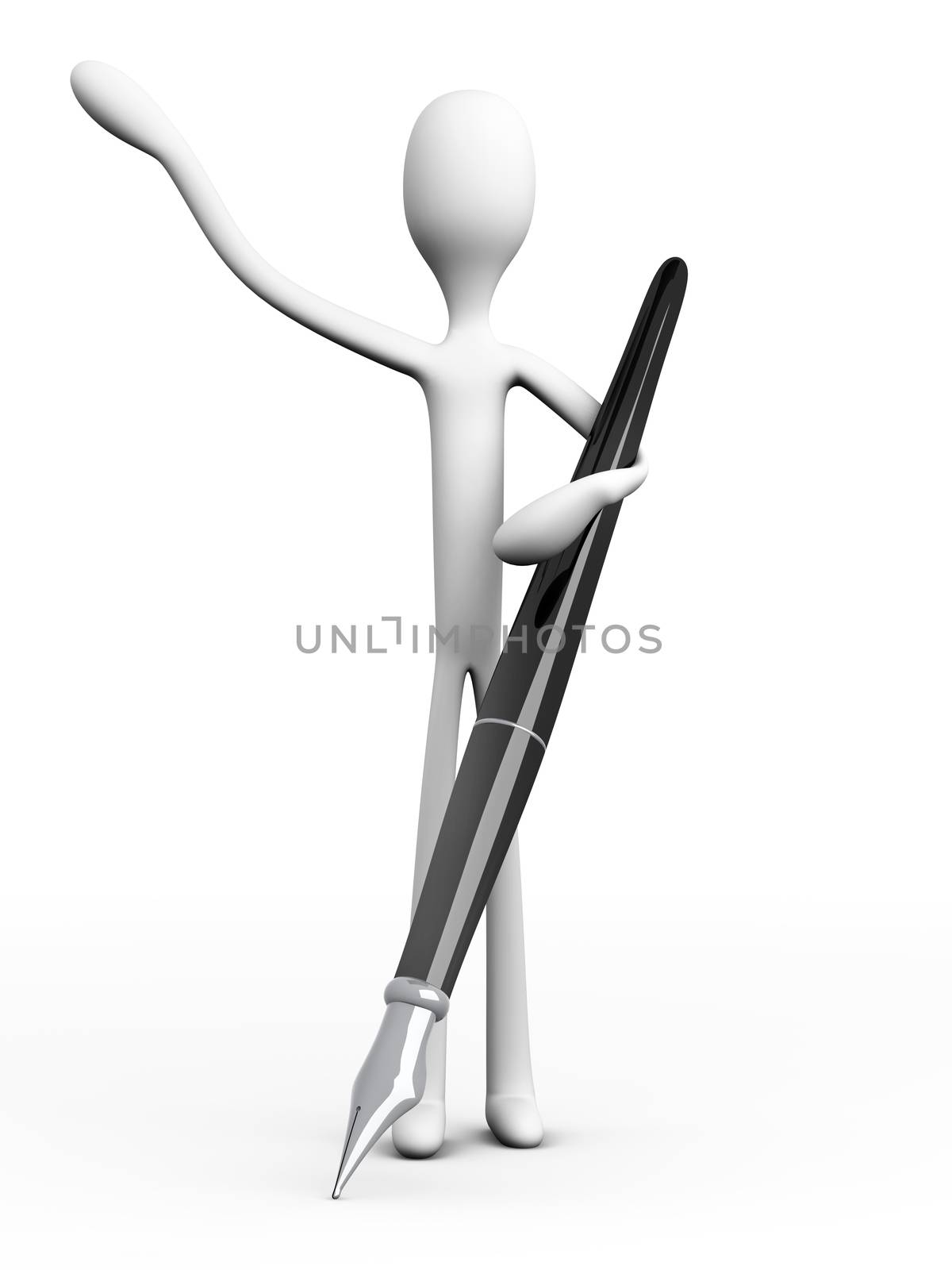 A cartoon figurine welcoming you to sign up. 3D rendered illustration. Isolated on white.