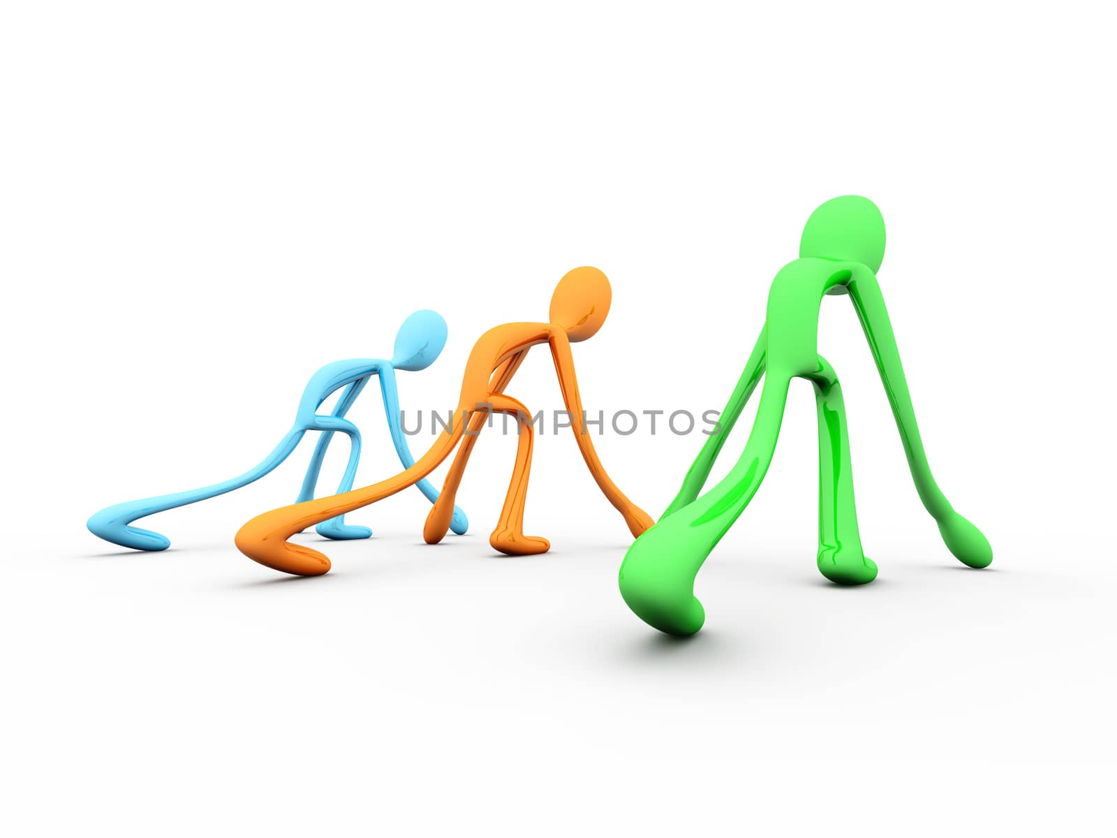 A group of competing runners. 3d rendered illustration. Isolated on white.