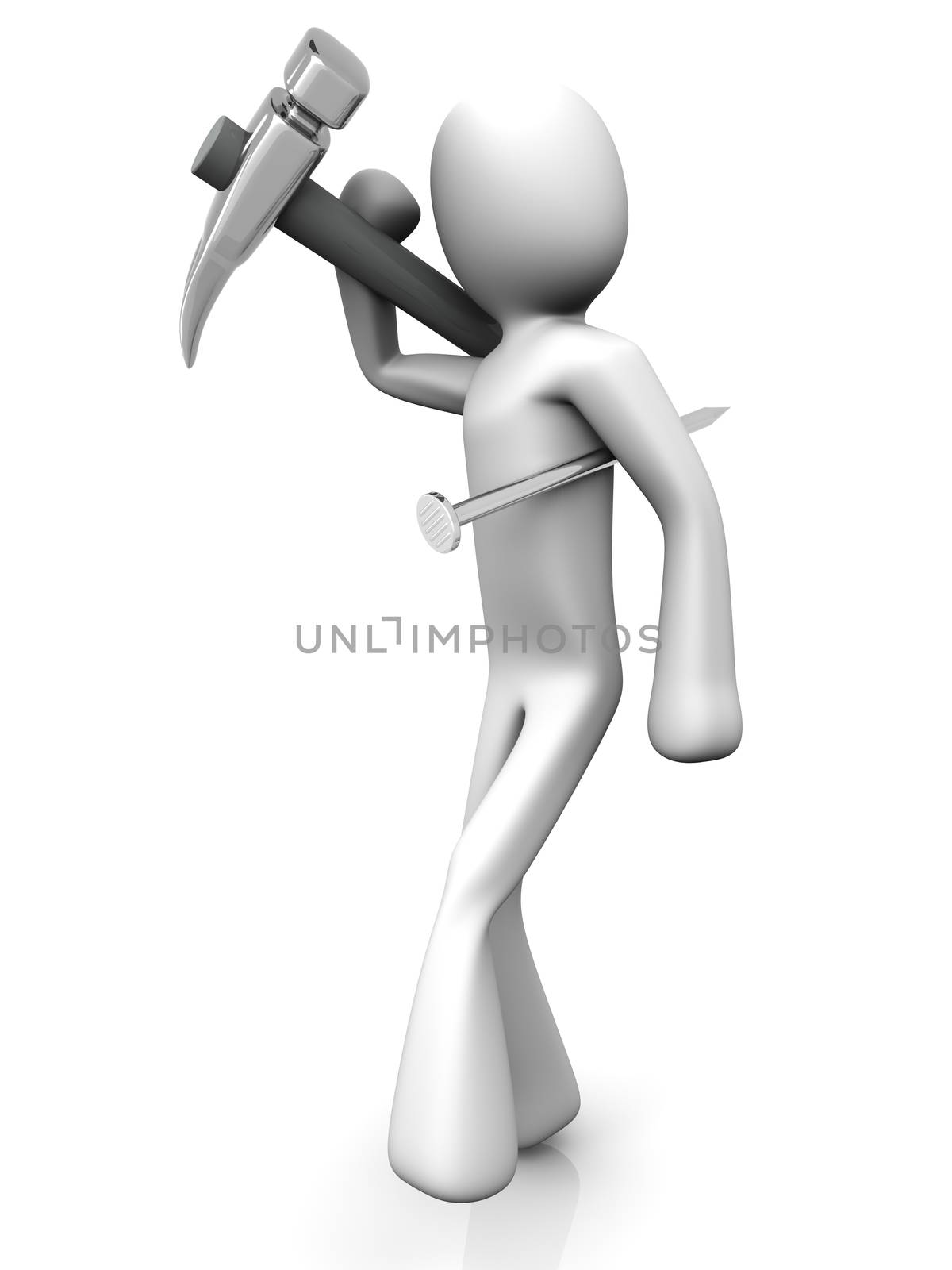 A cartoon craftsman with tools. 3D rendered Illustration. Isolated on white.