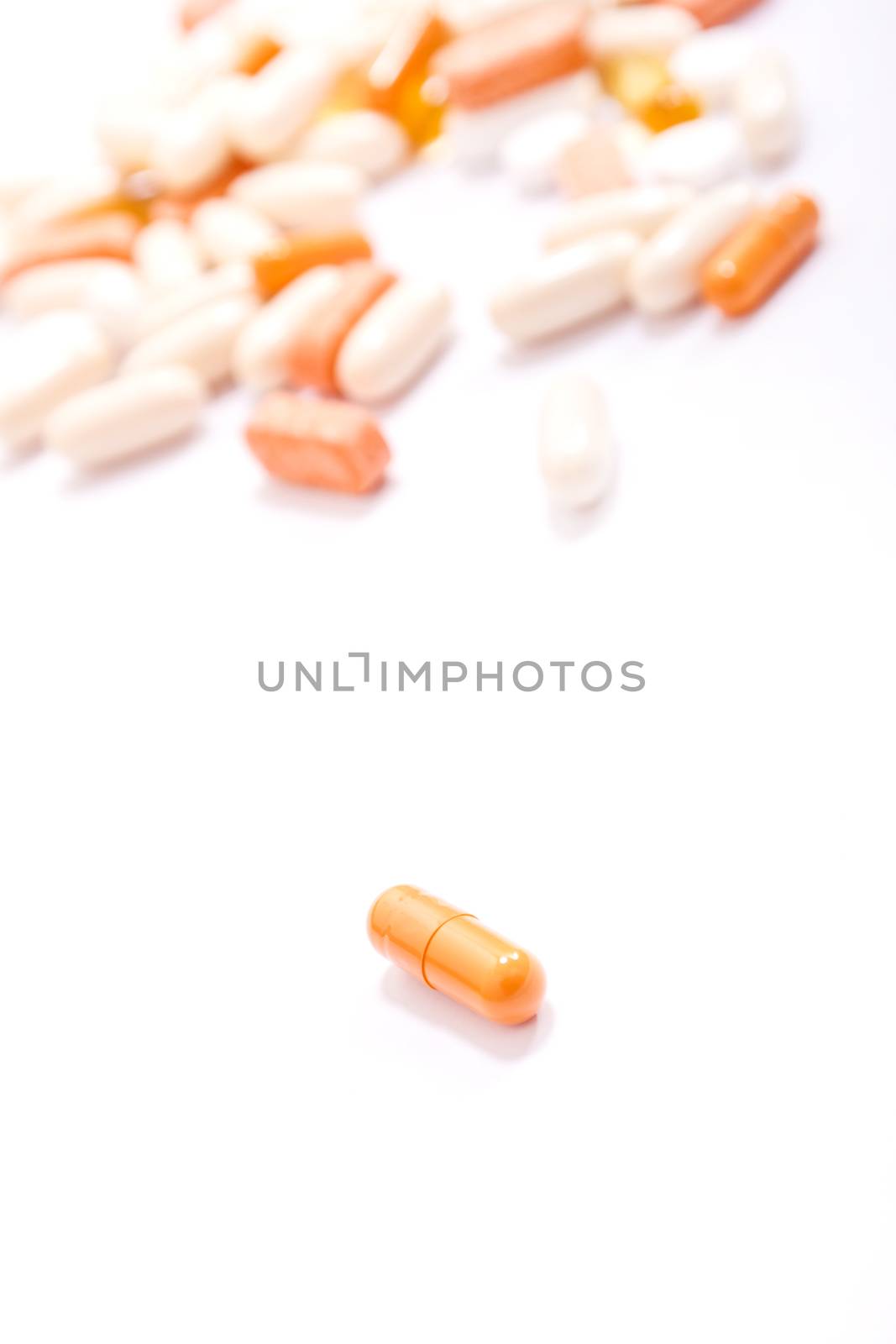 Various pharmaceutical pills and capsules.