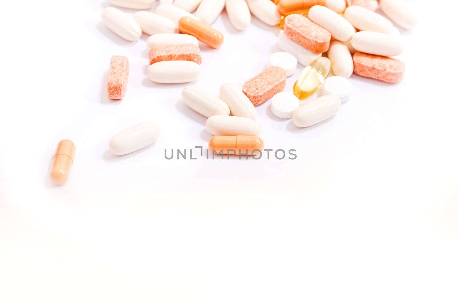 Various pharmaceutical pills and capsules.