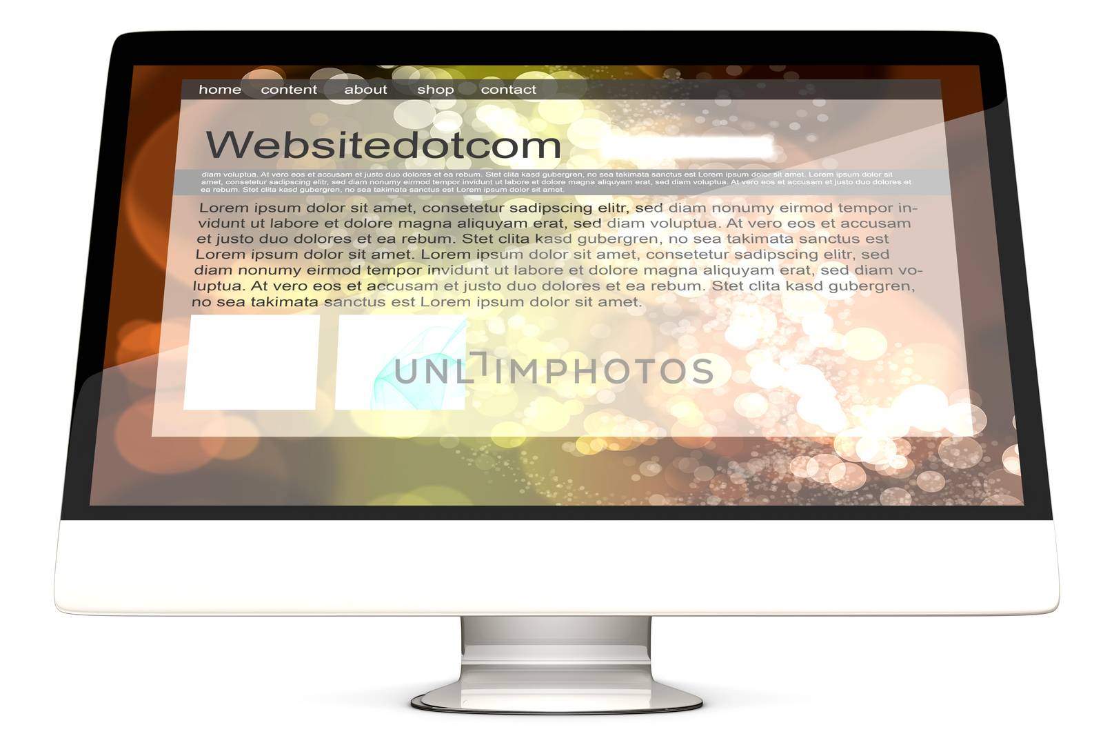 All in one Computer showing a generic website. 3d illustration. Isolated on white.